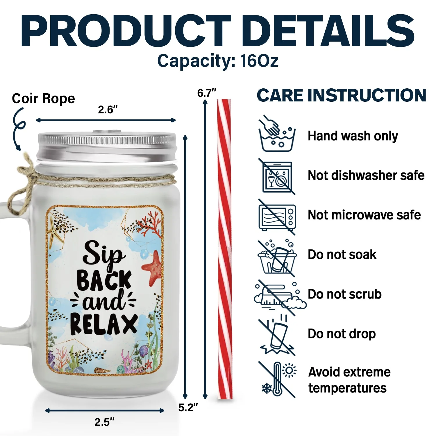 Sip Back And Relax - Personalized Mason Jar Cup With Straw - Image 5
