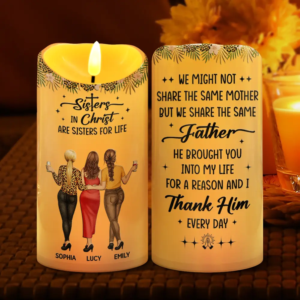 Sister In Christ - Gift For Christian Sister - Personalized Flameless LED Candle - Image 2
