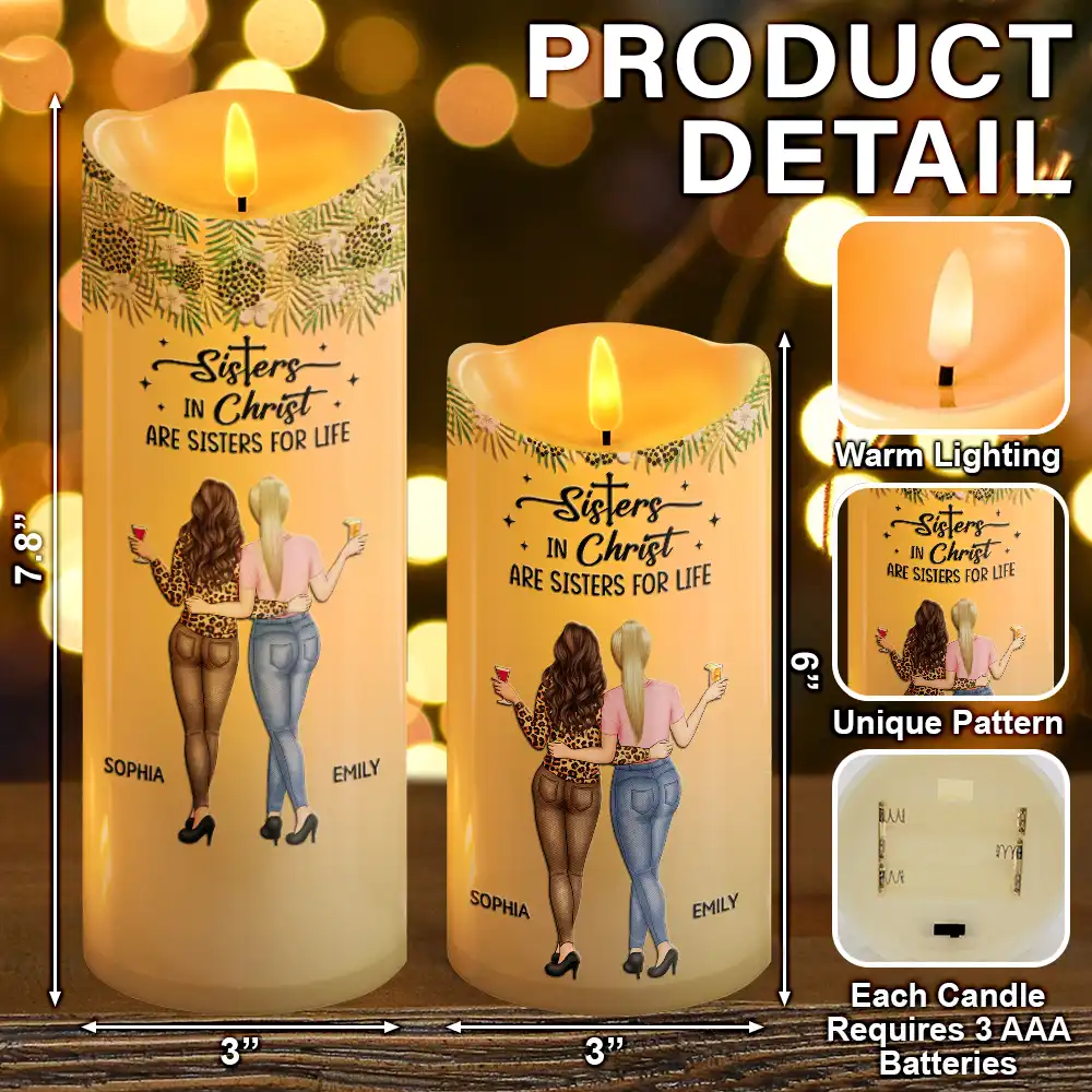 Sister In Christ - Gift For Christian Sister - Personalized Flameless LED Candle - Image 5