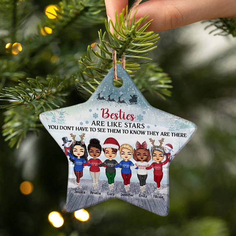 Sisters And Brothers, Best Friends Are Like Stars - Christmas Gift - Personalized Custom Star Ceramic Ornament - Image 2