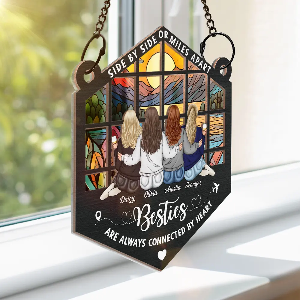 Sisters Are Always Connected - Personalized Window Hanging Suncatcher Ornament - Image 3