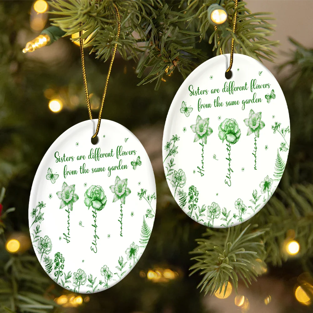 Sisters Are Different Flower From The Same Garden - Personalized Circle Ceramic Ornament - Image 2