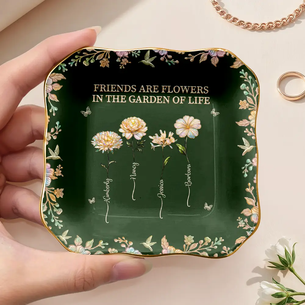 Sisters Are Different Flowers From The Same Garden Nacre Effect - Personalized Ring Dish - Image 3