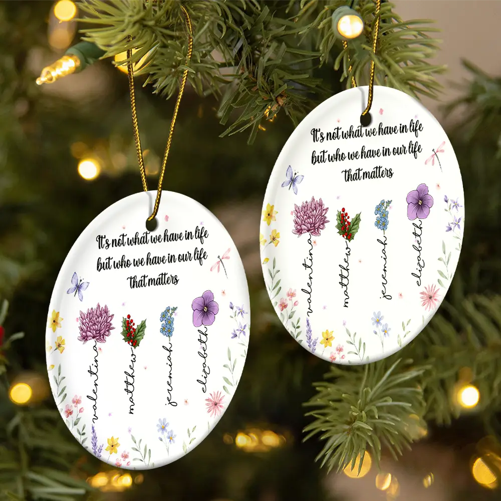 Sisters Are Different Flowers - Personalized Circle Ceramic Ornament - Image 2