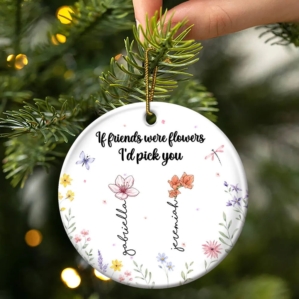 Sisters Are Different Flowers - Personalized Circle Ceramic Ornament - Image 3