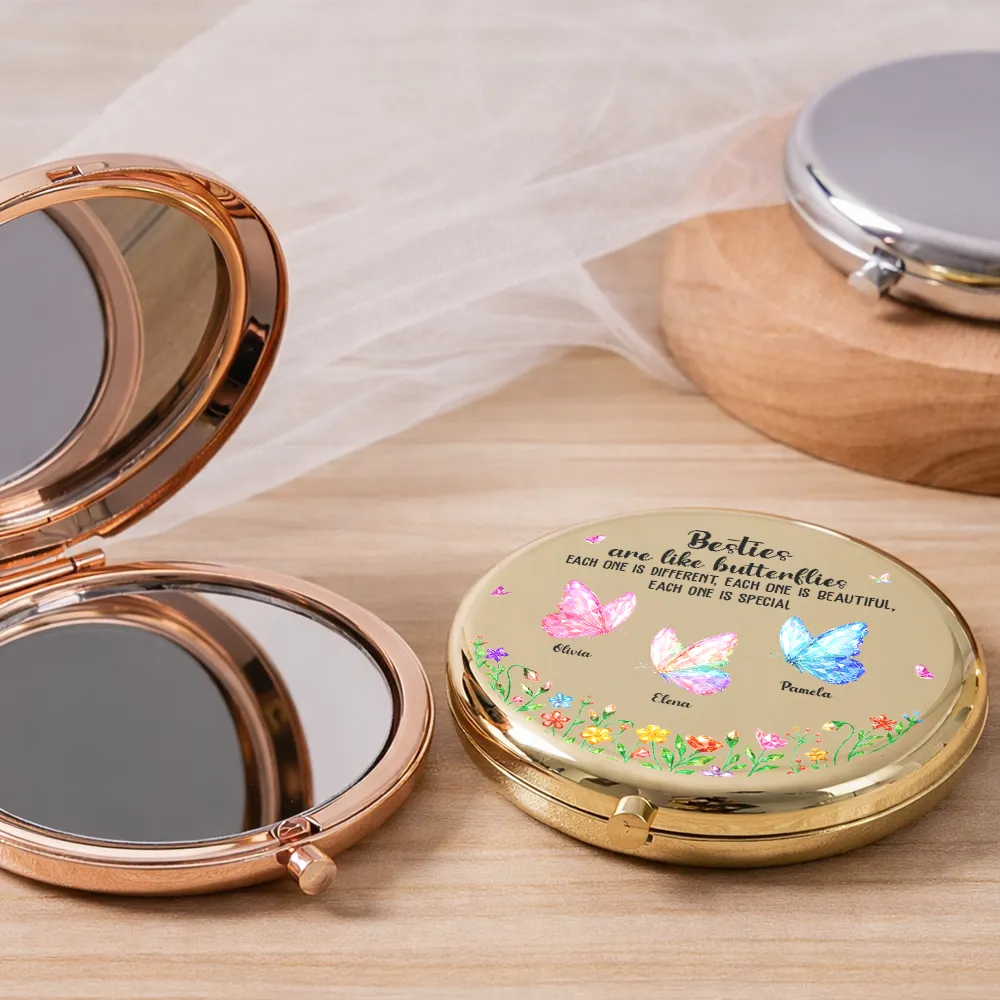 Sisters Are Like Butterflies Crystal Effect - Personalized Compact Mirror - Image 2