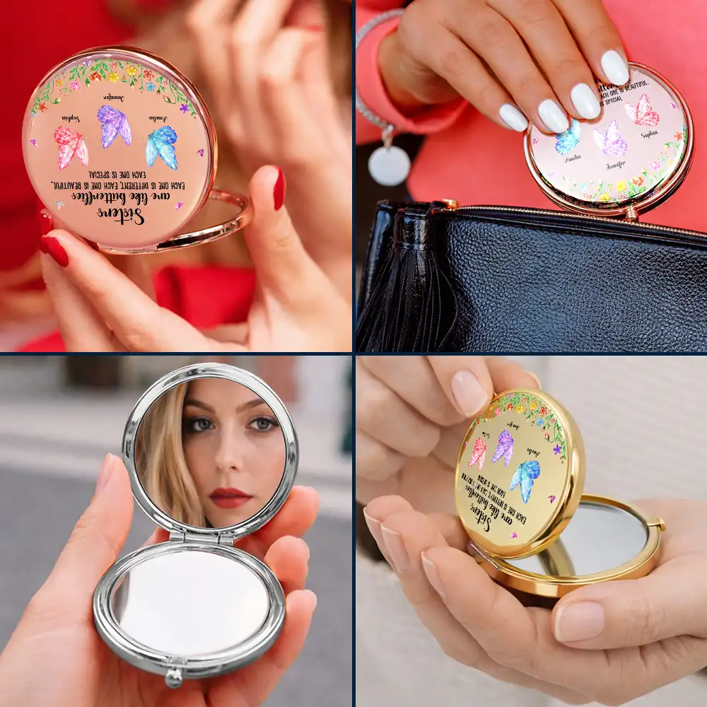 Sisters Are Like Butterflies Crystal Effect - Personalized Compact Mirror - Image 6