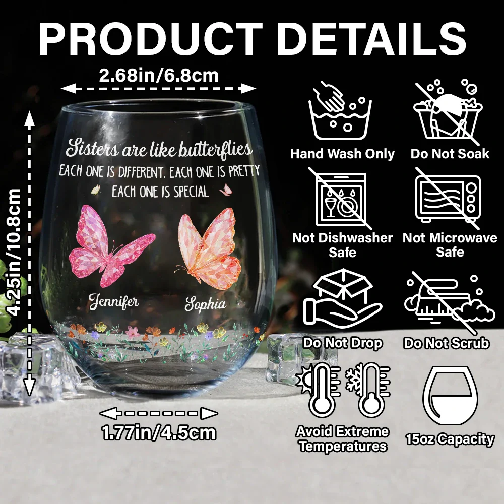 Sisters Are Like Butterflies Each One Is Beautiful - Personalized Stemless Wine Glass - Image 5