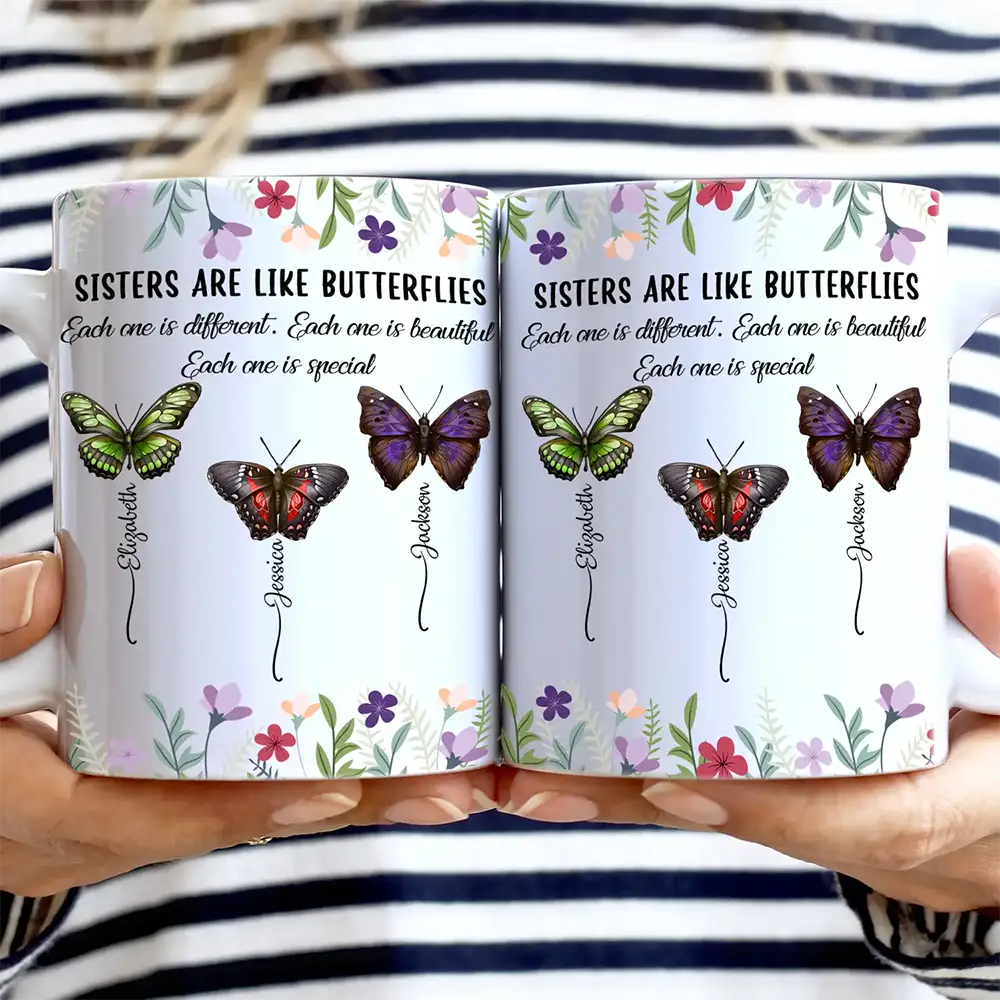 Sisters Are Like Butterflies - Personalized White Edge-to-Edge Mug - Image 2