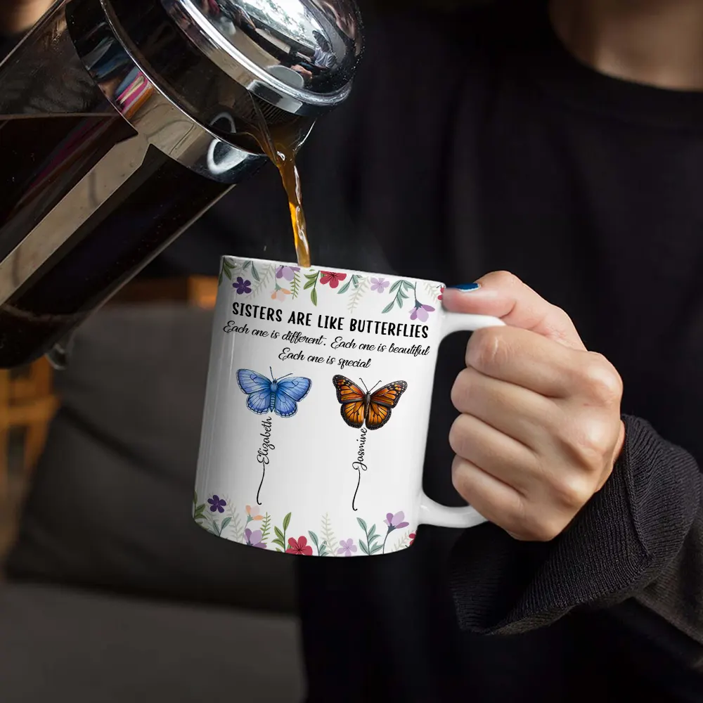 Sisters Are Like Butterflies - Personalized White Edge-to-Edge Mug - Image 4