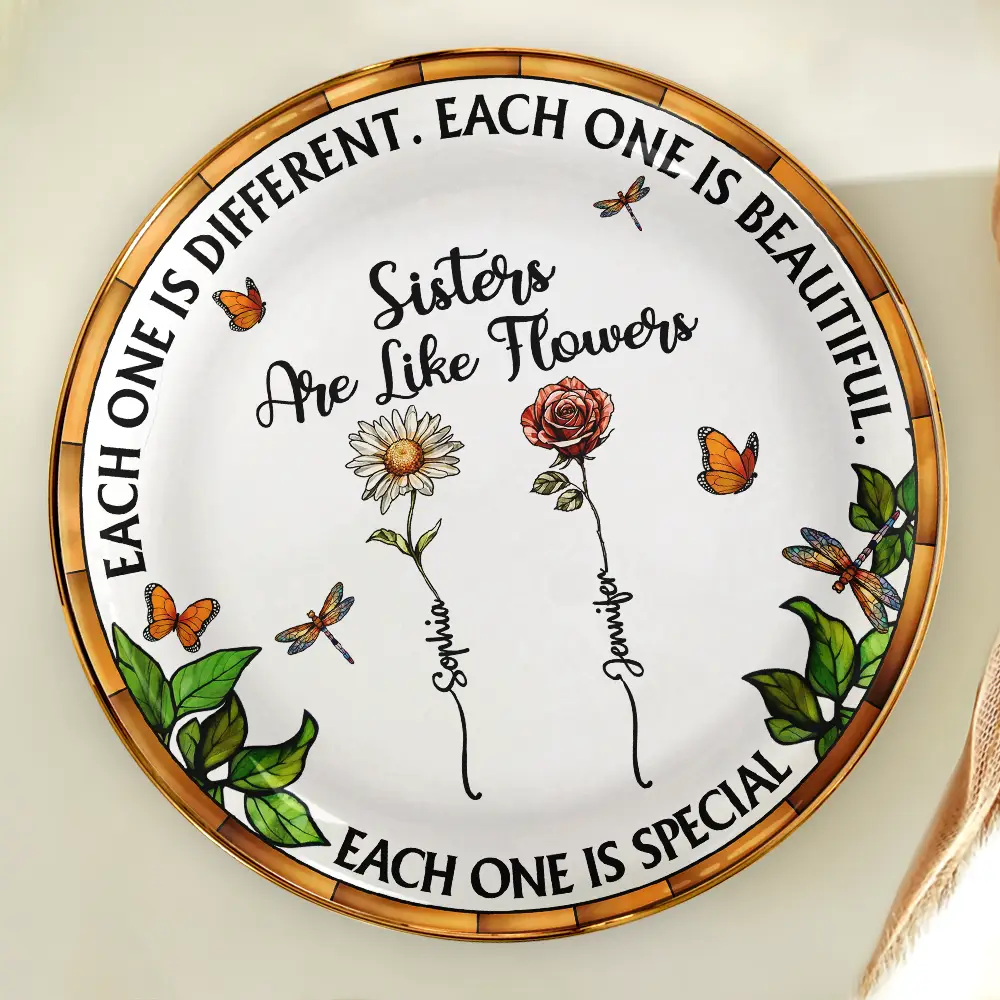 Sisters Are Like Flowers Each One Is Beautiful - Personalized Round Ring Dish