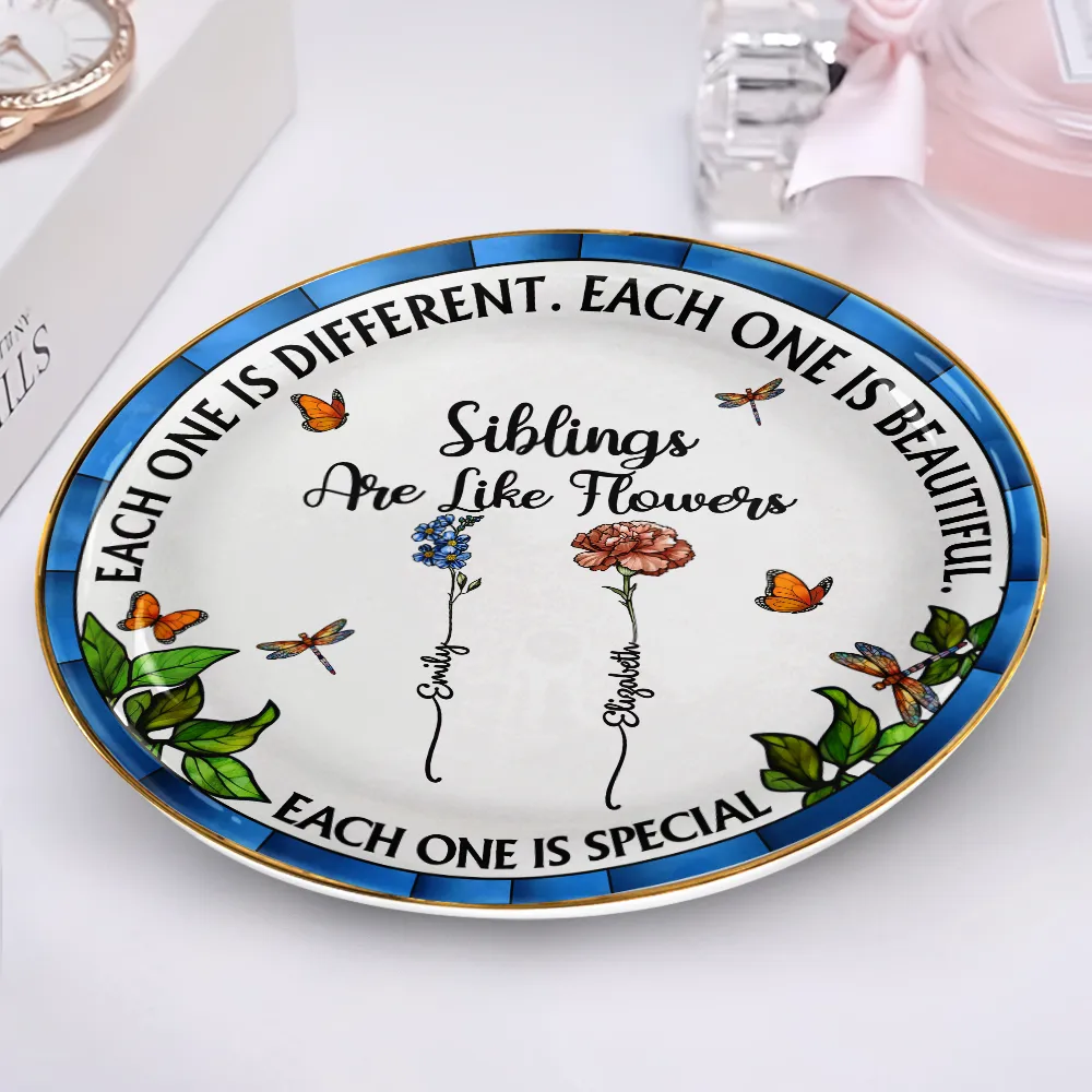 Sisters Are Like Flowers Each One Is Beautiful - Personalized Round Ring Dish - Image 2