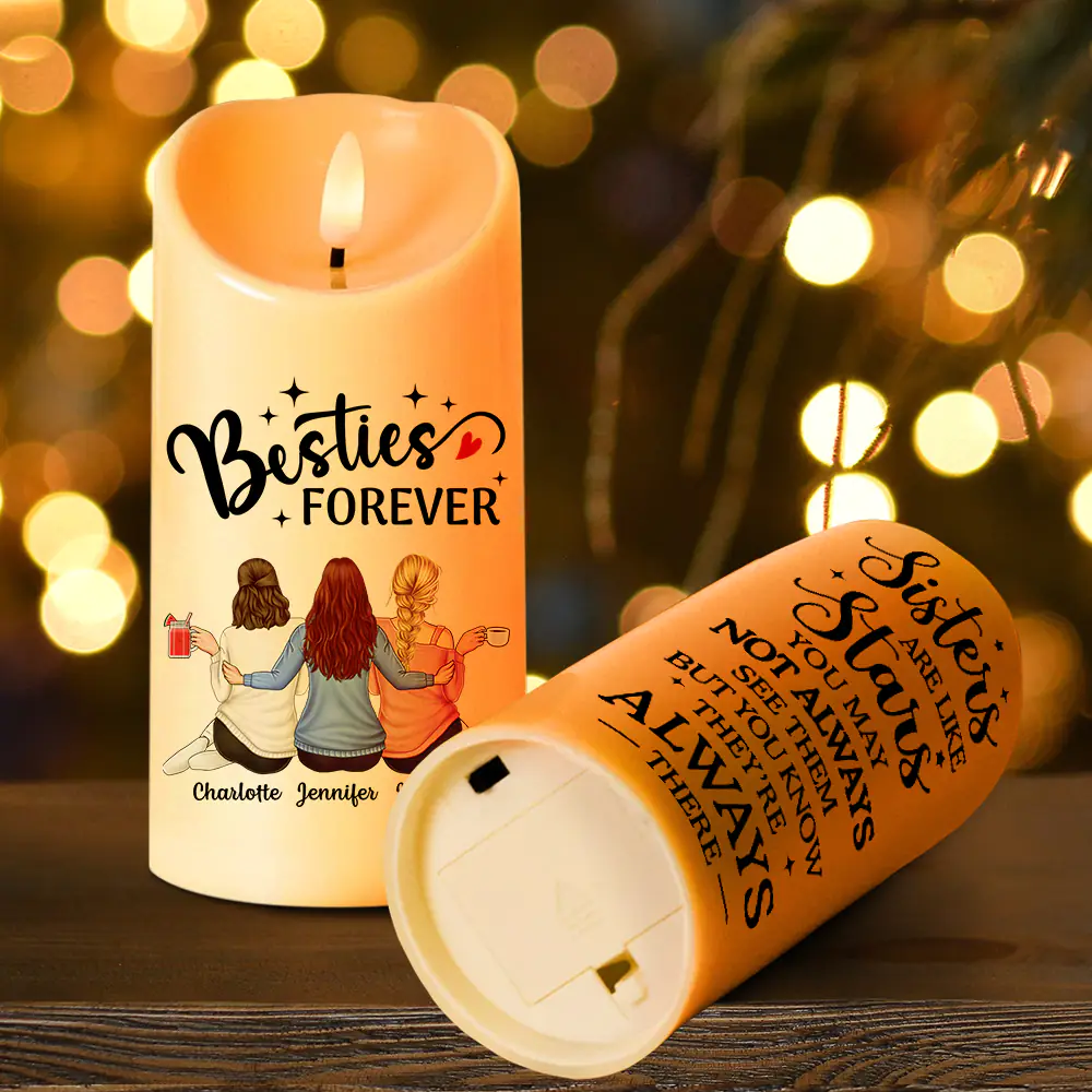 Sisters Are Like Stars They're Always There - Personalized Flameless LED Candle - Image 4