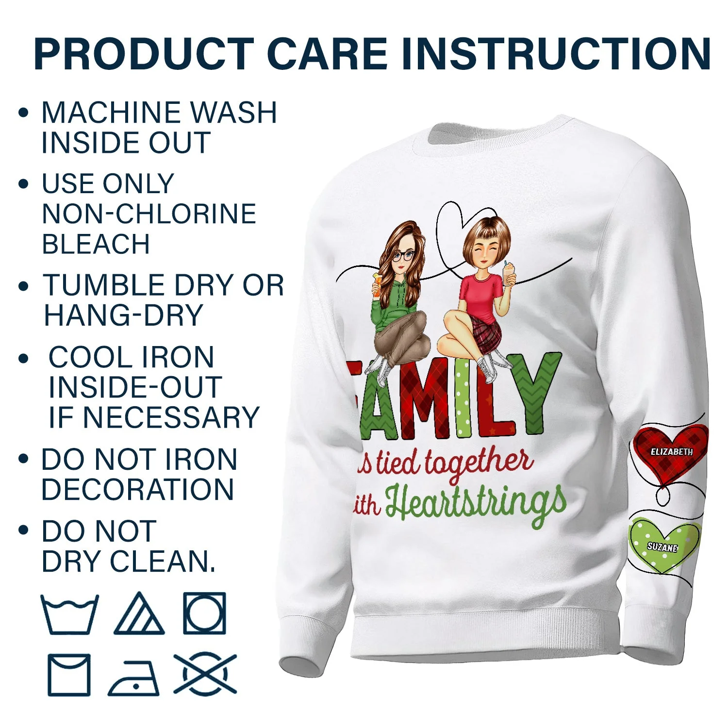 Sisters Are Tied Together With Heartstrings - Christmas Gift For Besties, Sisters - Personalized Sweatshirt With Sleeve Imprint - Image 6