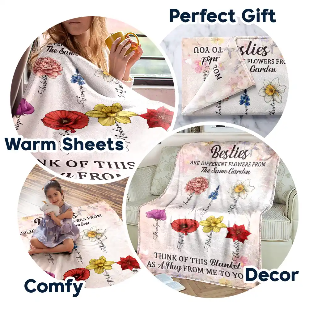Sisters Besties Are Different Flowers From The Same Garden - Personalized Fleece Blanket, Sherpa Blanket - Image 7