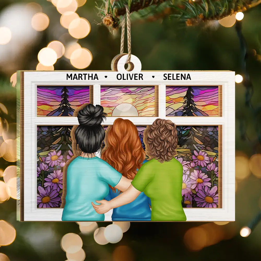 Sisters Besties By The Window - Personalized Suncatcher Ornament - Image 3