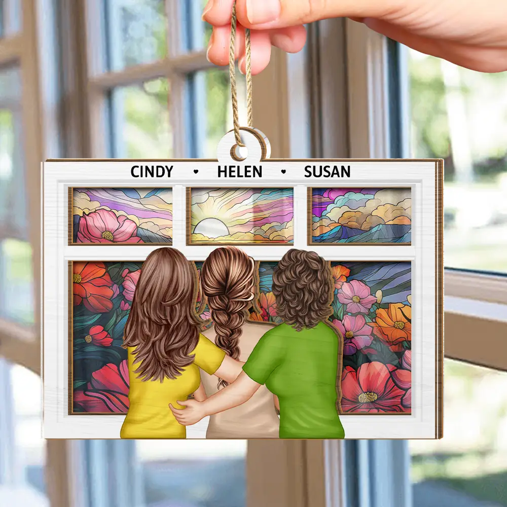 Sisters Besties By The Window - Personalized Suncatcher Ornament - Image 4