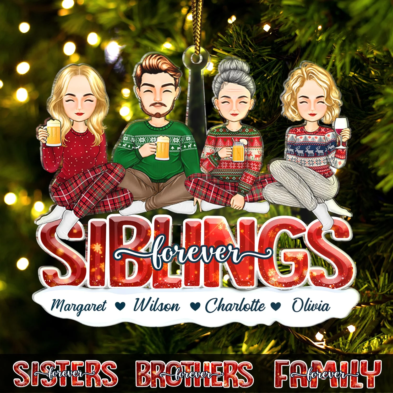 Sisters Besties Forever - Christmas Gift For Siblings, Best Friends And Colleagues - Personalized Cutout Acrylic Ornament - Image 3