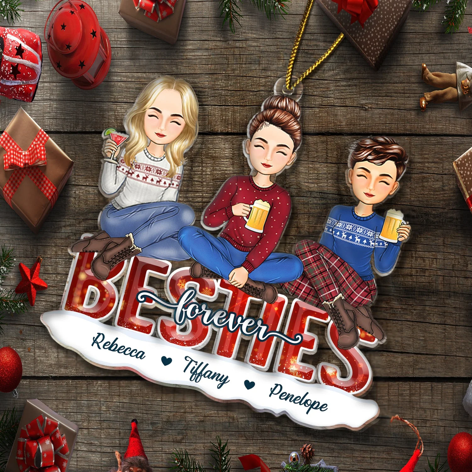 Sisters Besties Forever - Christmas Gift For Siblings, Best Friends And Colleagues - Personalized Cutout Acrylic Ornament - Image 6
