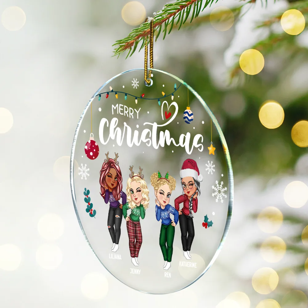 Sisters Besties Forever Christmas - Personalized Circle Acrylic Ornament - Image 2