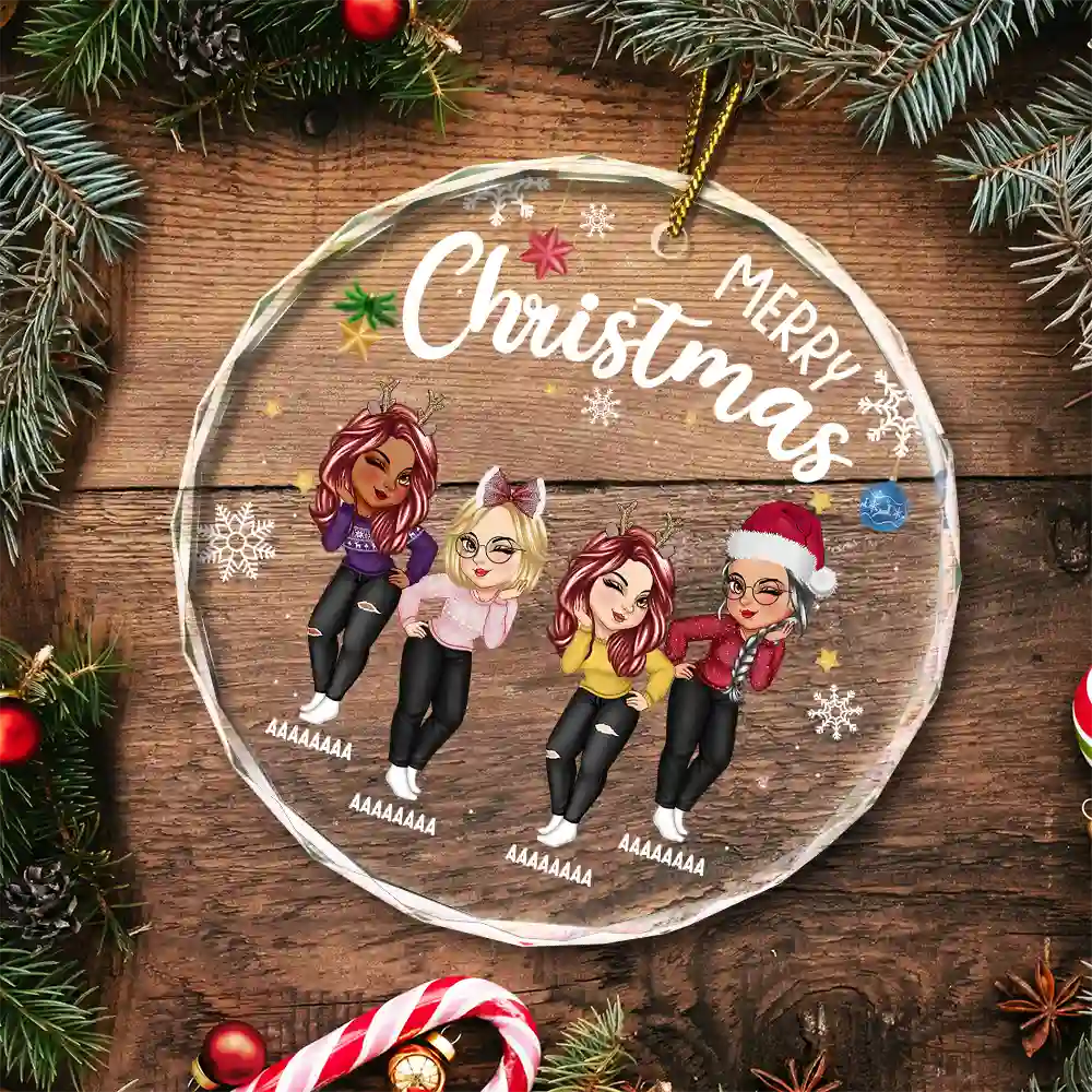 Sisters Besties Forever Christmas - Personalized Circle Glass Ornament - Image 5