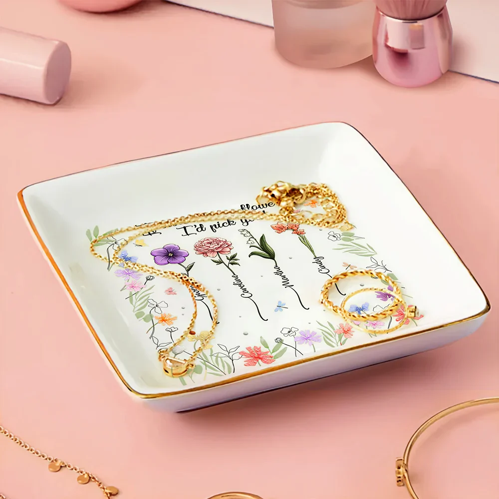 Sisters Birth Flower From The Same Garden - Personalized Ring Dish - Image 3