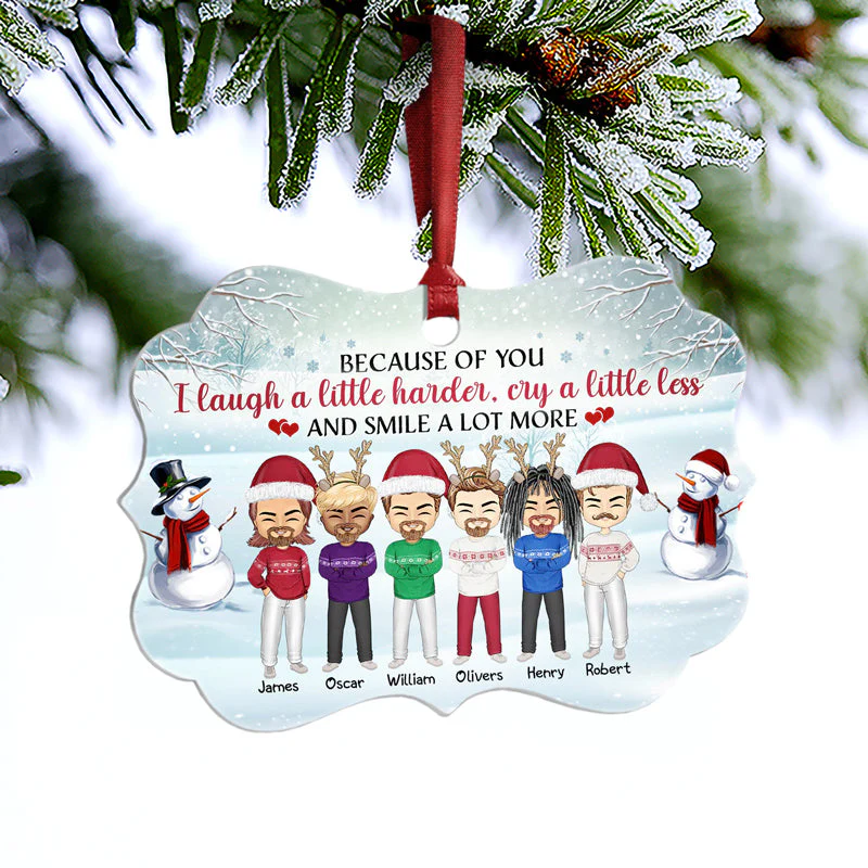Sisters Brothers Because Of You I Laugh - Christmas Gift For BFF And Siblings - Personalized Custom Aluminum Ornament - Image 3