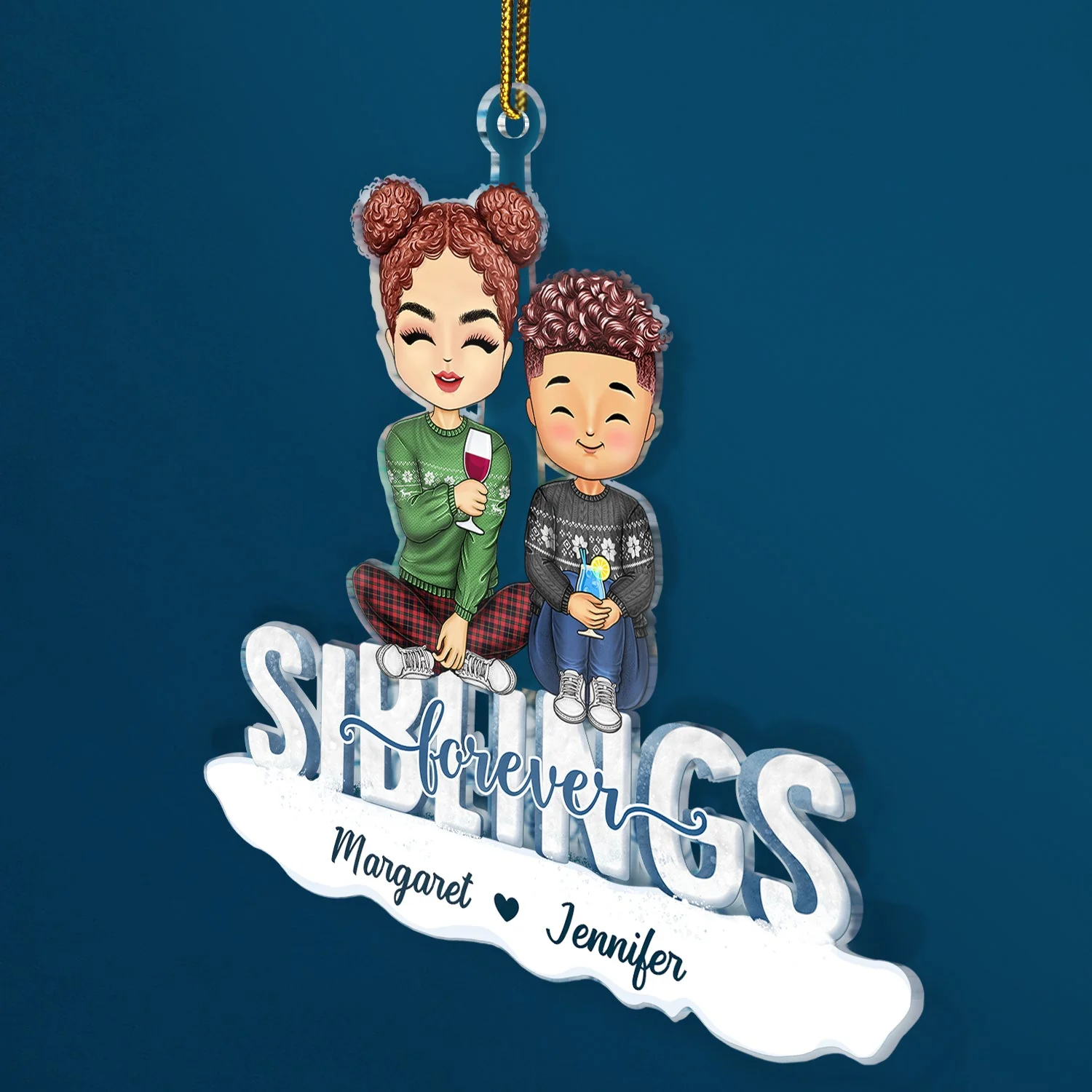 Sisters Brothers Forever - Christmas Gift For Siblings - Personalized Cutout Acrylic Ornament - Image 2