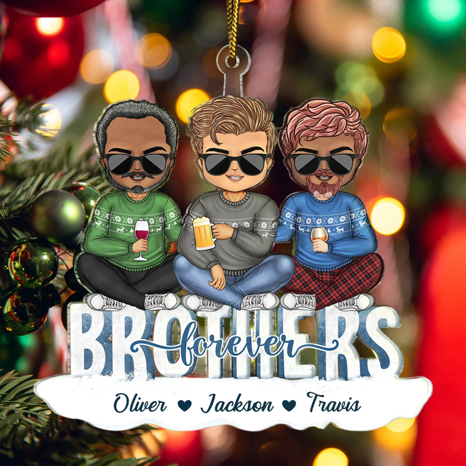 Sisters Brothers Forever - Christmas Gift For Siblings - Personalized Cutout Acrylic Ornament - Image 5