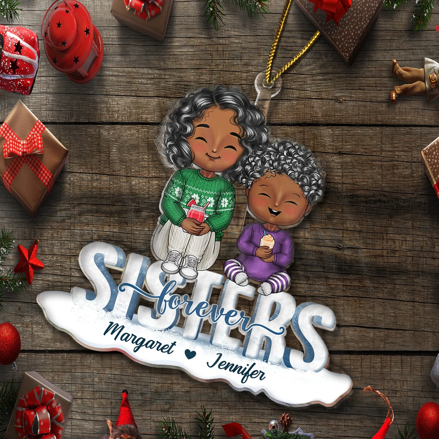 Sisters Brothers Forever - Christmas Gift For Siblings - Personalized Cutout Acrylic Ornament - Image 6