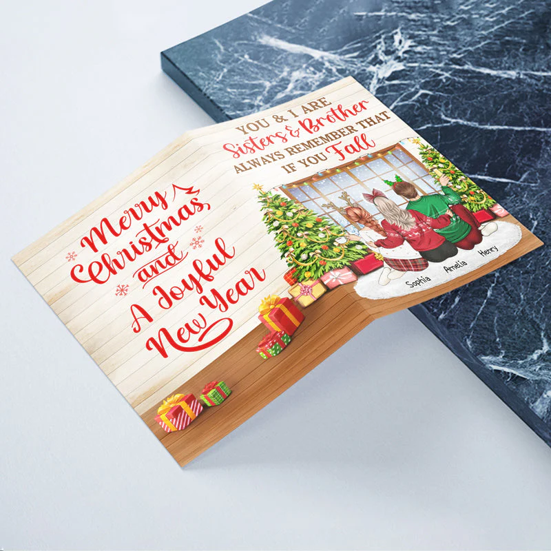 Sisters & Brothers Will Always Be Connected By Heart - Christmas Gift For Siblings And Best Friends - Personalized Custom Folded Greeting Card - Image 2