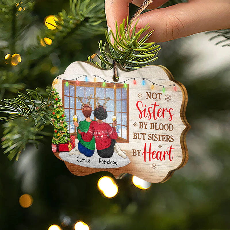 Sisters & Brothers Will Always Be Connected By Heart - Christmas Gift For Siblings And Best Friends - Personalized Custom Wooden Ornament - Image 2