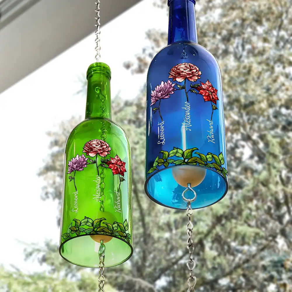 Sisters Different Flowers From The Same Garden - Personalized Wine Bottle Wind Chime - Image 2