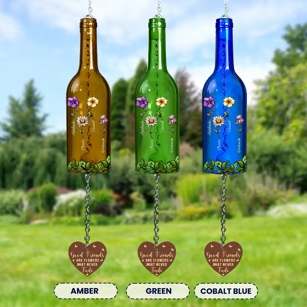 Sisters Different Flowers From The Same Garden - Personalized Wine Bottle Wind Chime - Image 3