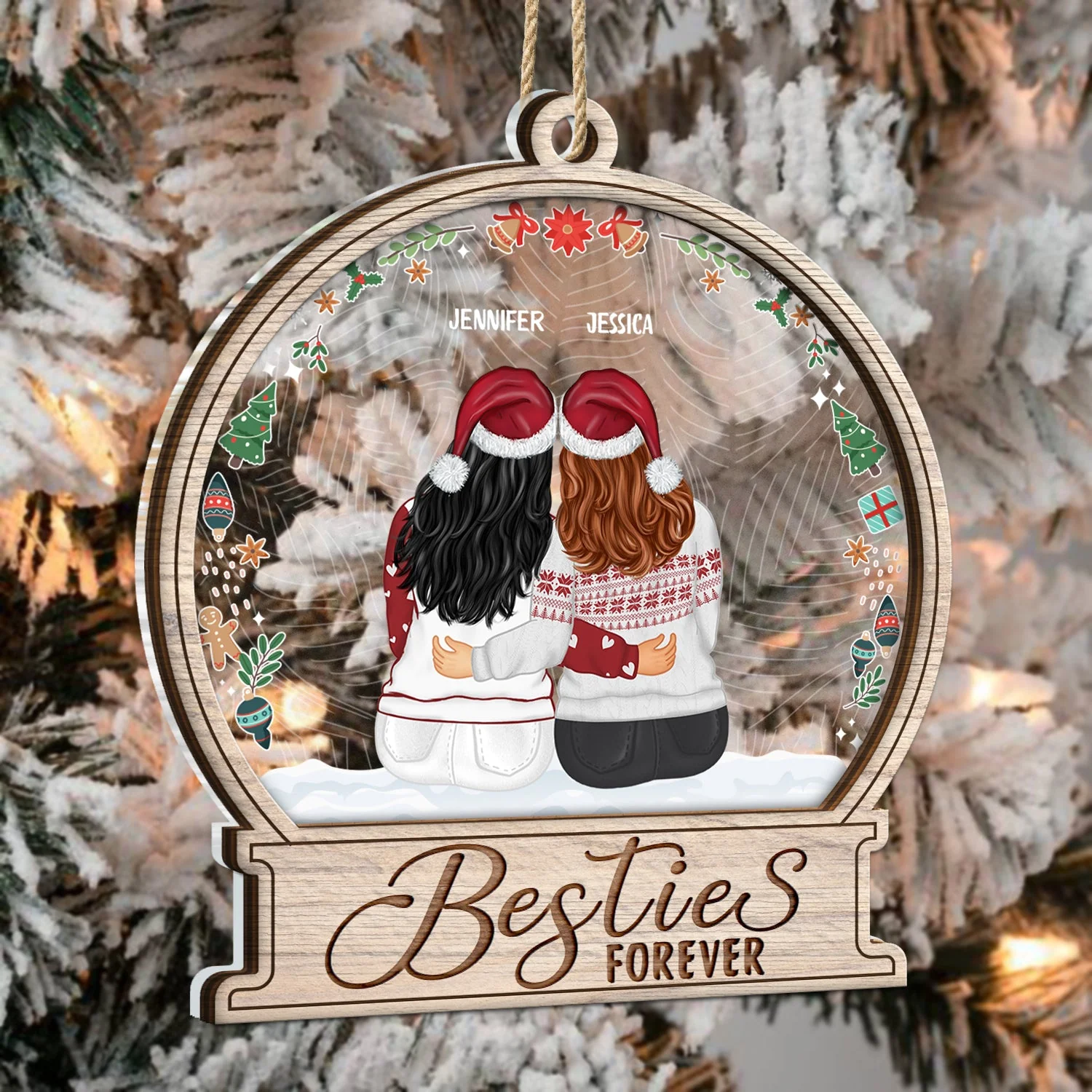 Sisters Forever Besties Forever - Christmas Gift For Sisters And Best Friends - Personalized 2-Layered Mix Ornament - Image 3