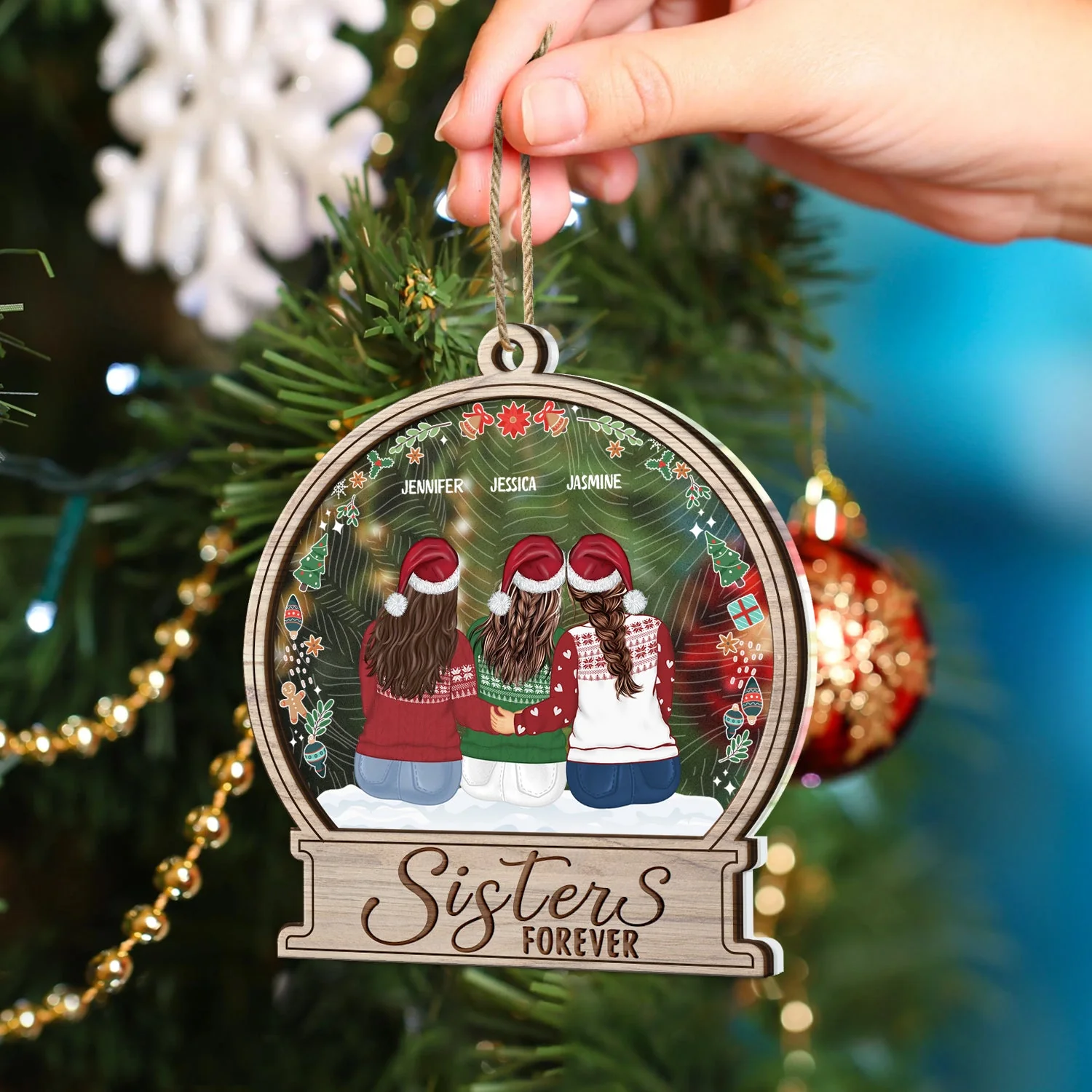 Sisters Forever Besties Forever - Christmas Gift For Sisters And Best Friends - Personalized 2-Layered Mix Ornament - Image 4
