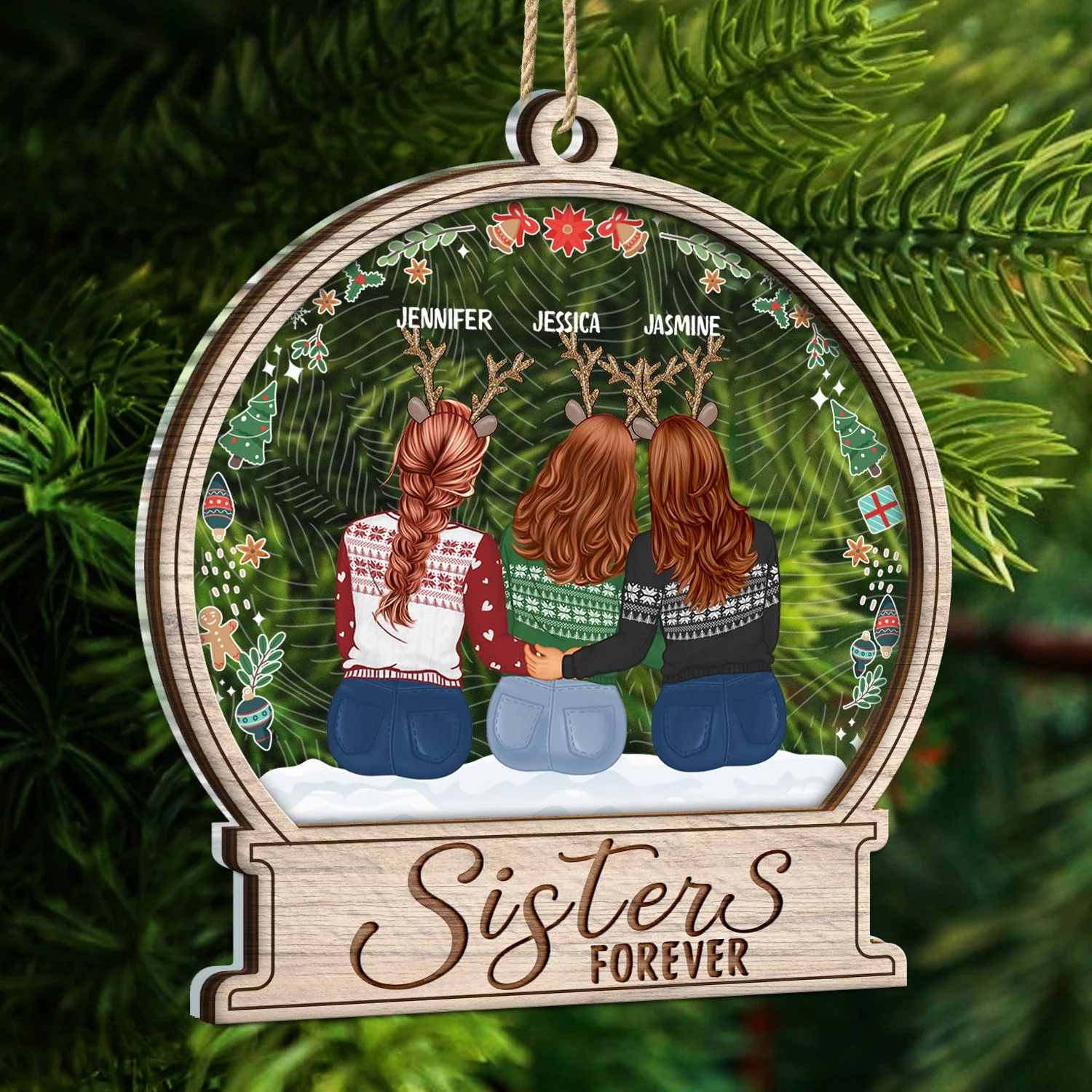 Sisters Forever Besties Forever - Christmas Gift For Sisters And Best Friends - Personalized 2-Layered Mix Ornament - Image 5