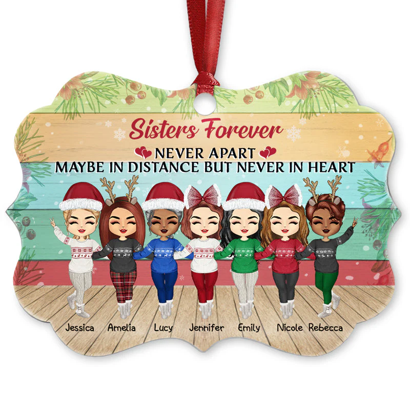 Sisters Forever Never Apart Maybe In Distance - Christmas Gift For BFF And Siblings - Personalized Custom Wooden Ornament, Aluminum Ornament - Image 2