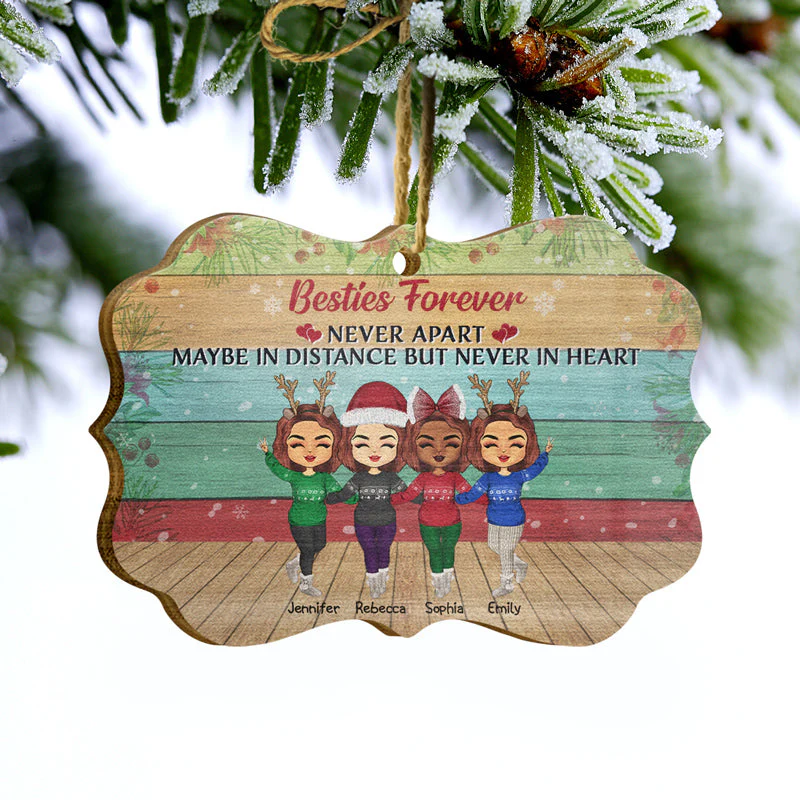 Sisters Forever Never Apart Maybe In Distance - Christmas Gift For BFF And Siblings - Personalized Custom Wooden Ornament, Aluminum Ornament - Image 4