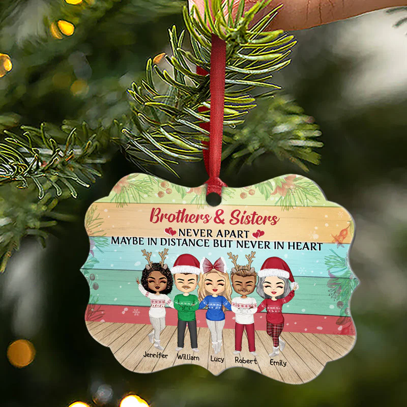 Sisters Forever Never Apart Maybe In Distance - Christmas Gift For BFF And Siblings - Personalized Custom Wooden Ornament, Aluminum Ornament - Image 5