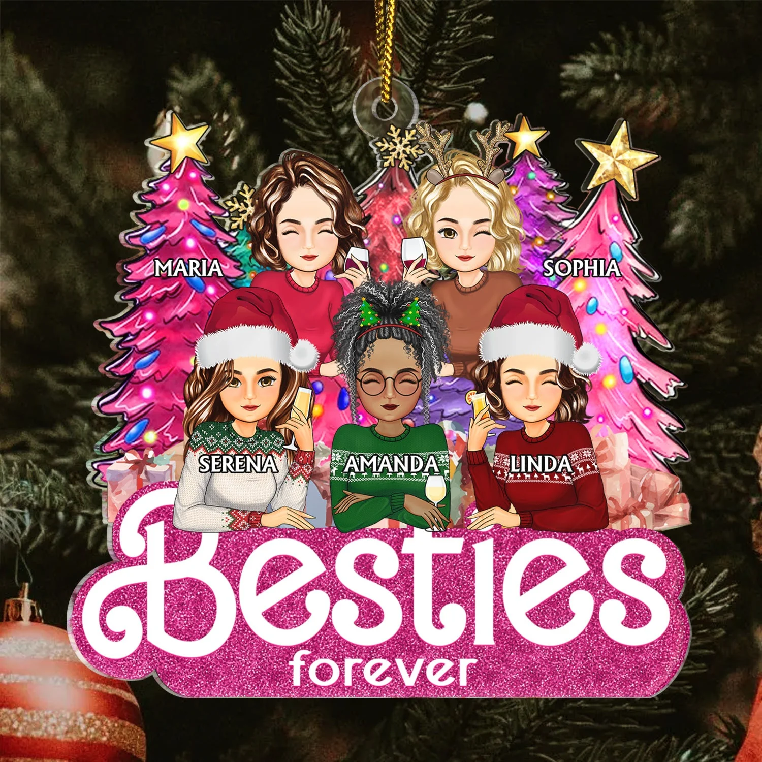Sisters Forever Pine Tree - Christmas Gifts For Besties, Friends - Personalized Cutout Acrylic Ornament - Image 3