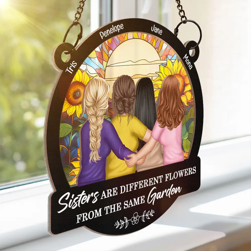 Sisters From The Same Garden - Personalized Window Hanging Suncatcher Ornament - Image 3