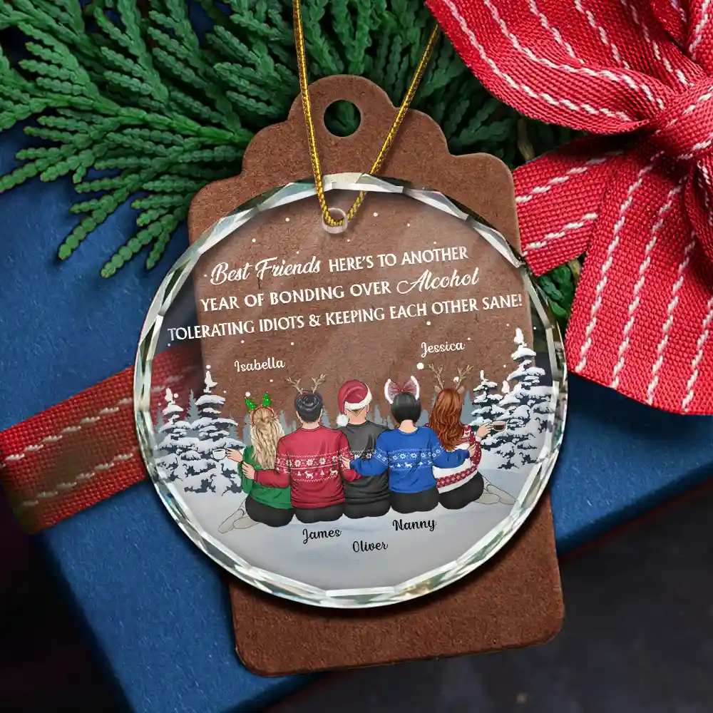 Sitting Besties Here's To Another Year Of Us - Personalized Circle Glass Ornament - Image 5