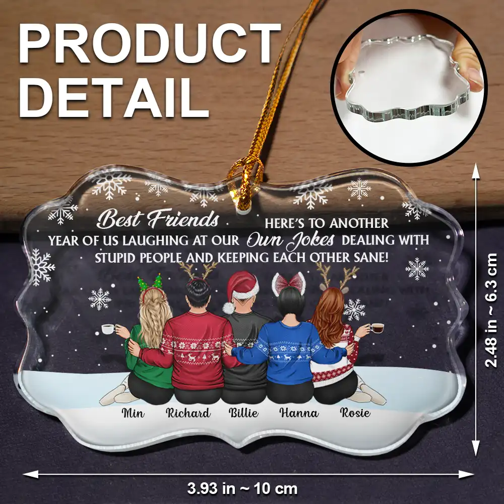 Sitting Besties Here's To Another Year Of Us - Personalized Medallion Glass Ornament - Image 5