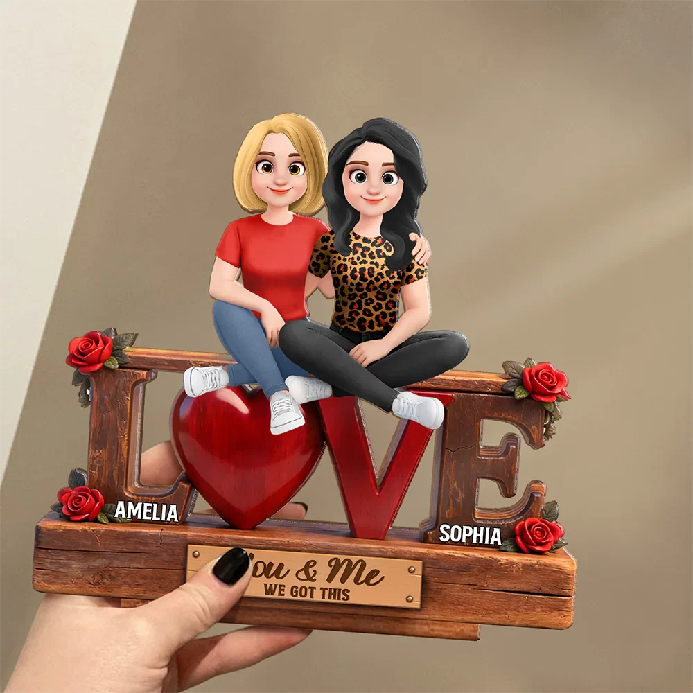 Sitting Couple 3D Effect You & Me We Got This - Personalized Custom Shaped 2-Layered Acrylic Wooden Plaque - Image 3