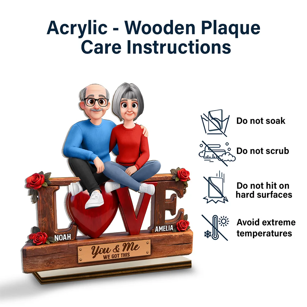 Sitting Couple 3D Effect You & Me We Got This - Personalized Custom Shaped 2-Layered Acrylic Wooden Plaque - Image 5