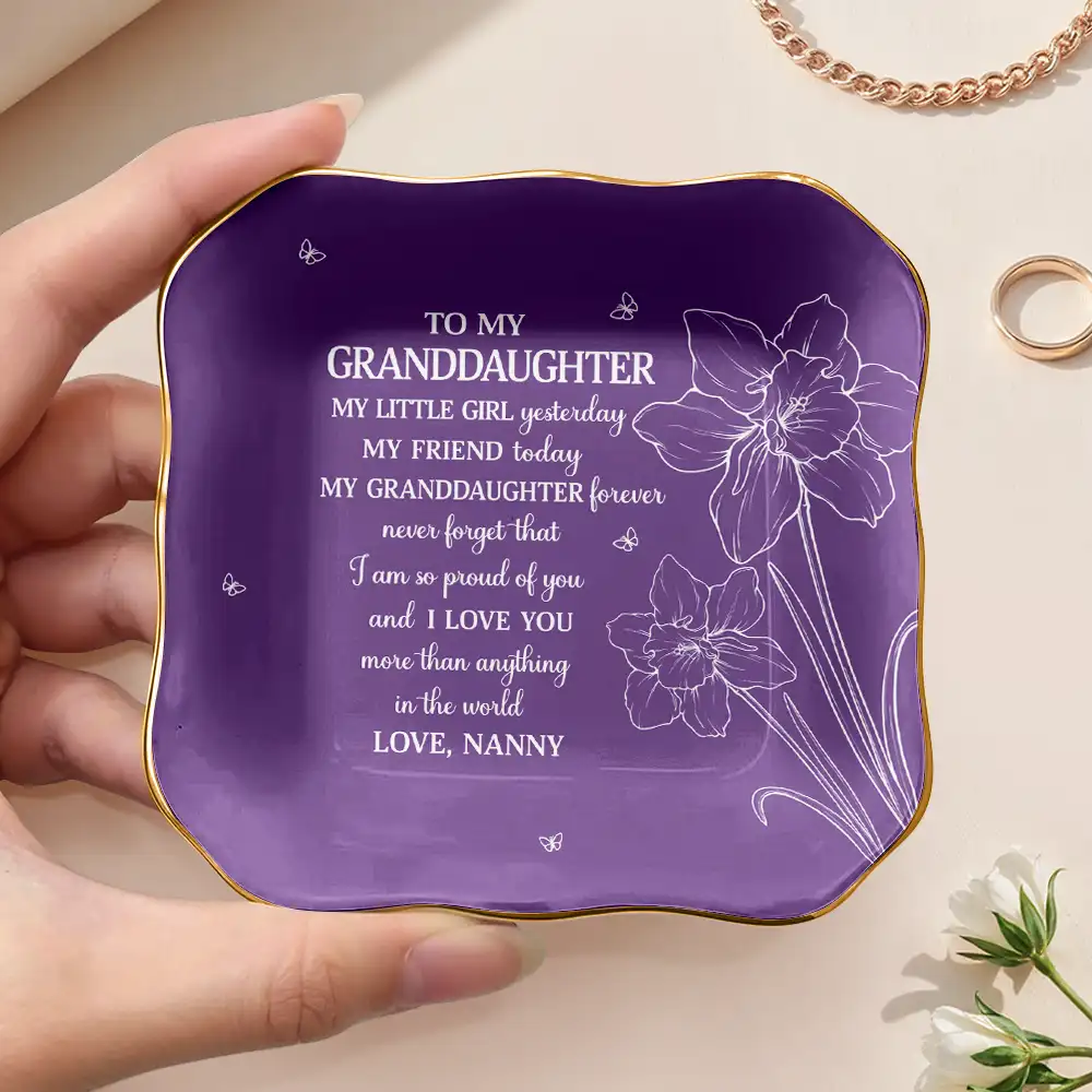 Sketch Birth Flower My Daughter Granddaughter Forever - Personalized Ring Dish - Image 3