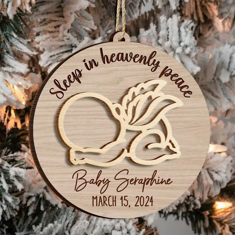 Sleep In Heavenly Peace Memorial Infant Loss Baby Memorial - Personalized 2-Layered Wooden Ornament - Image 3