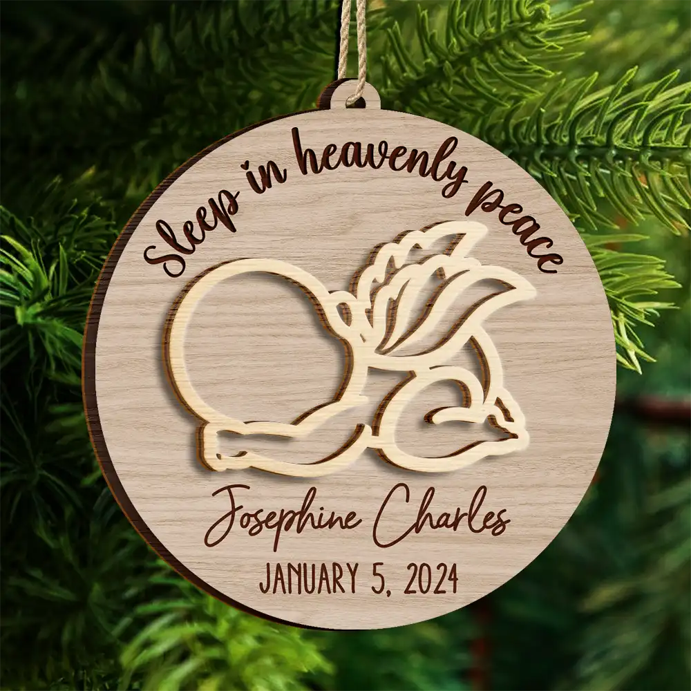 Sleep In Heavenly Peace Memorial Infant Loss Baby Memorial - Personalized 2-Layered Wooden Ornament - Image 4