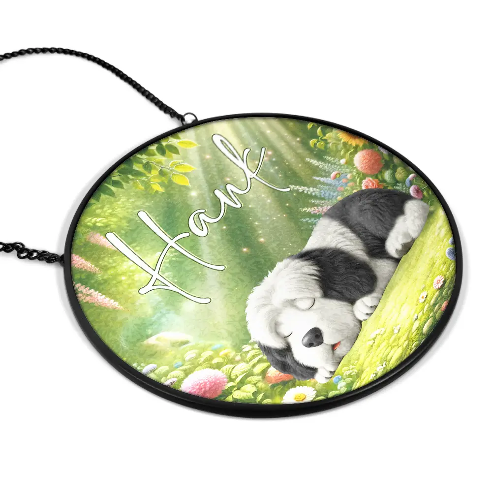 Sleeping Dog In The Garden - Personalized Stained Glass Window Hanging Suncatcher - Image 2